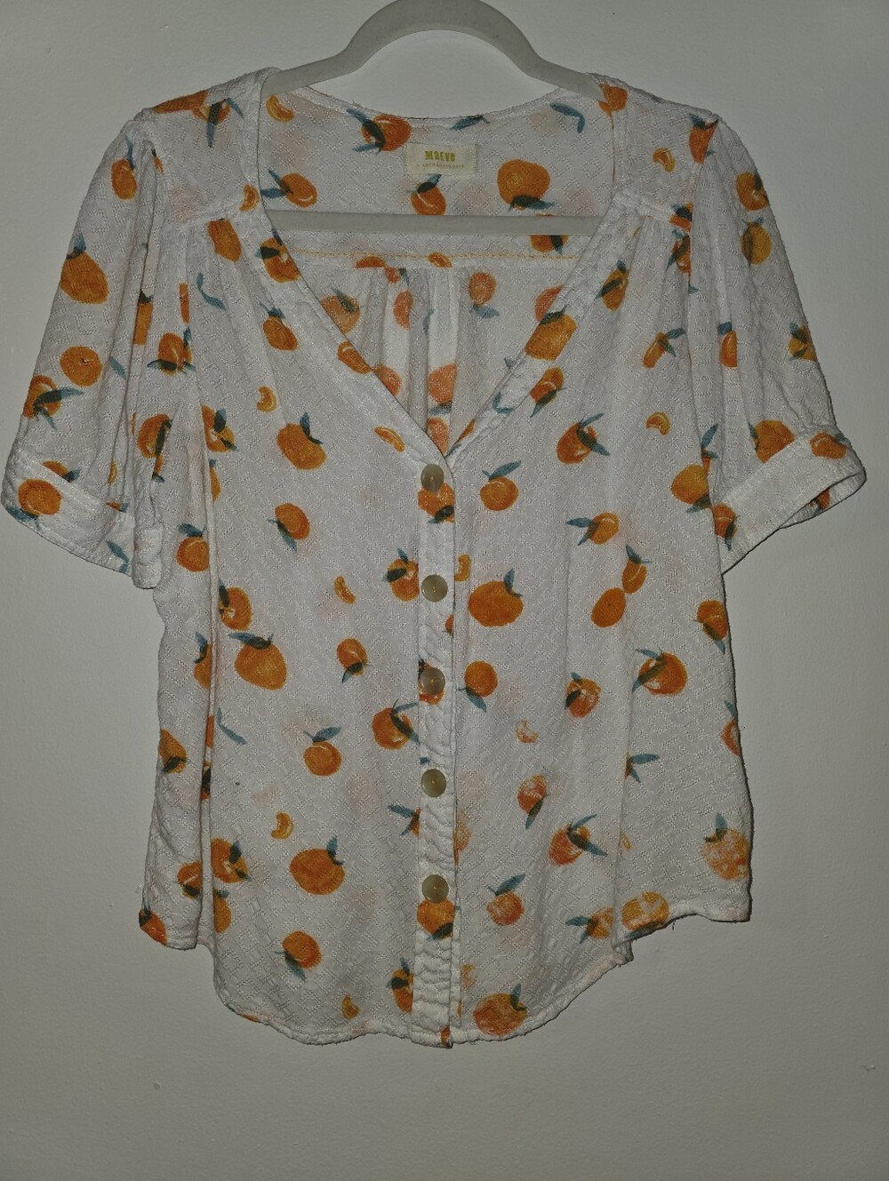 Maeve By Anthropologie Textured Knit Tangerine Button Down Top Size M